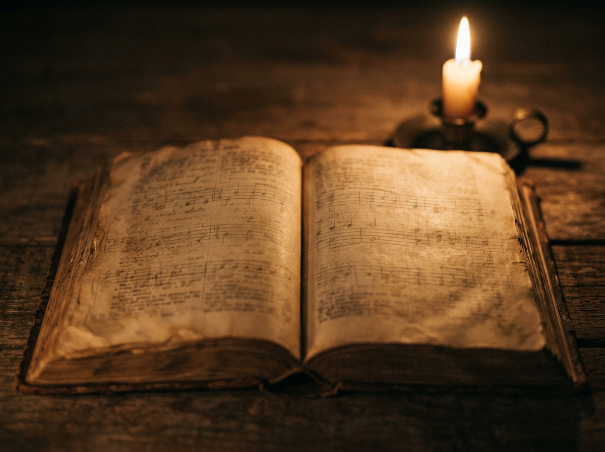 An open Bible lit softly by candlelight